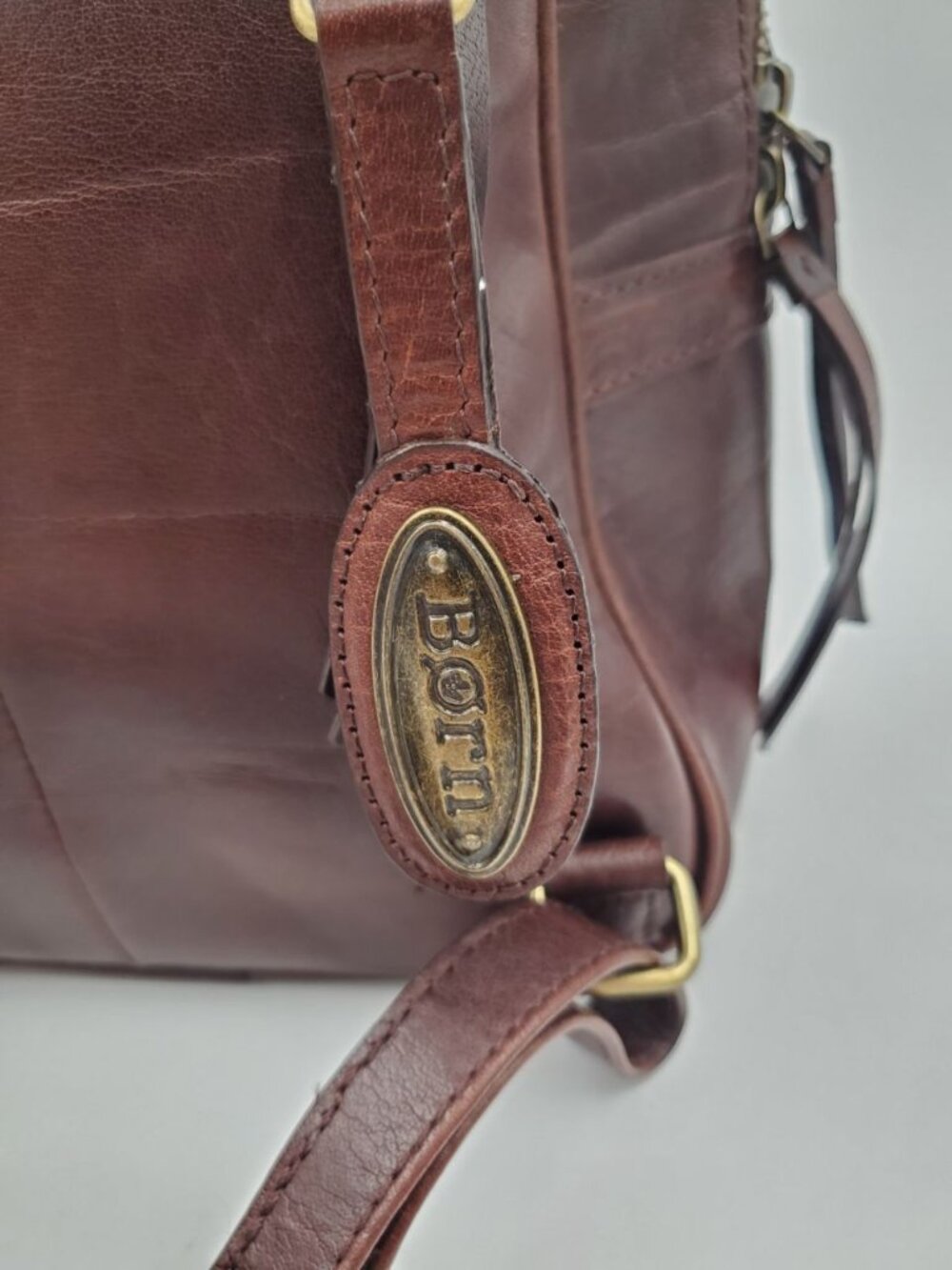 BORN Genuine Leather Backpack Bag Purse Dark Brown - Picture 5 of 8